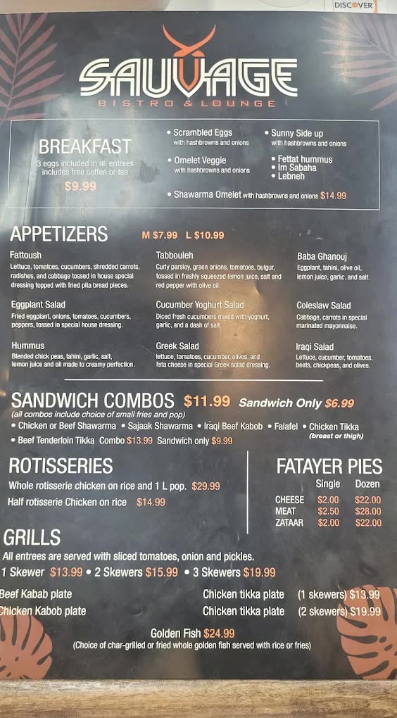 Sauvage menu, page 1