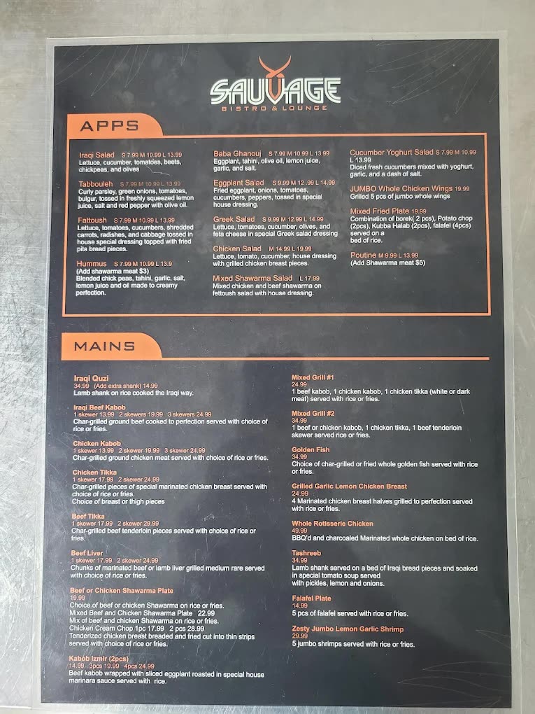 Sauvage menu, page 3